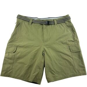 Orvis Tech Cargo Shorts Men 36 Green Regular Fit Stretch Belted Hidden Pocket